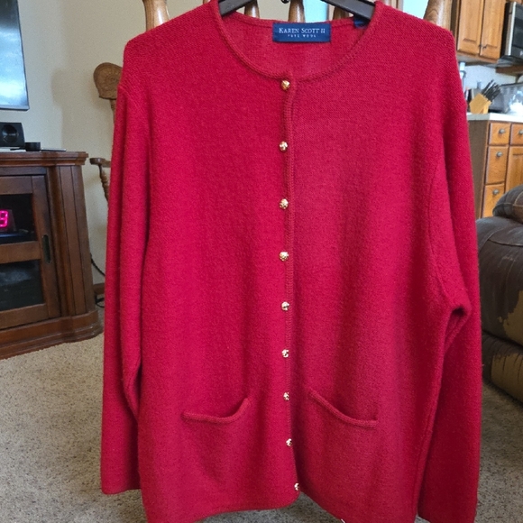 Karen Scott Women's Vibrant Red Cardigan - Picture 1 of 8
